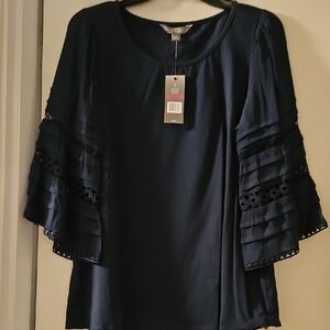 Sharagano Black Ruffled Bell Sleeve Blouse